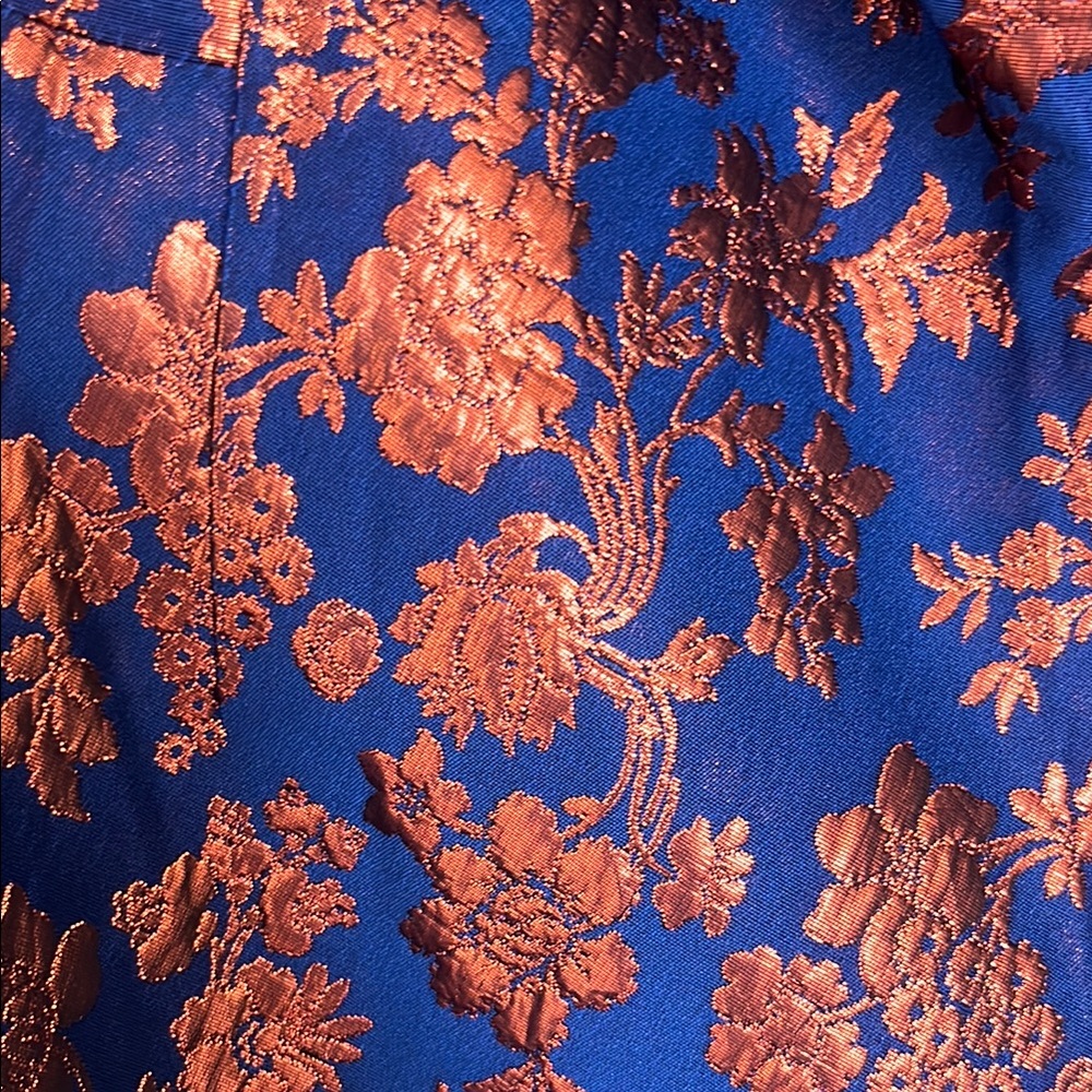 J Crew Collection Vintage Skirt Metallic Copper Navy Jacquard Floral Embroidered